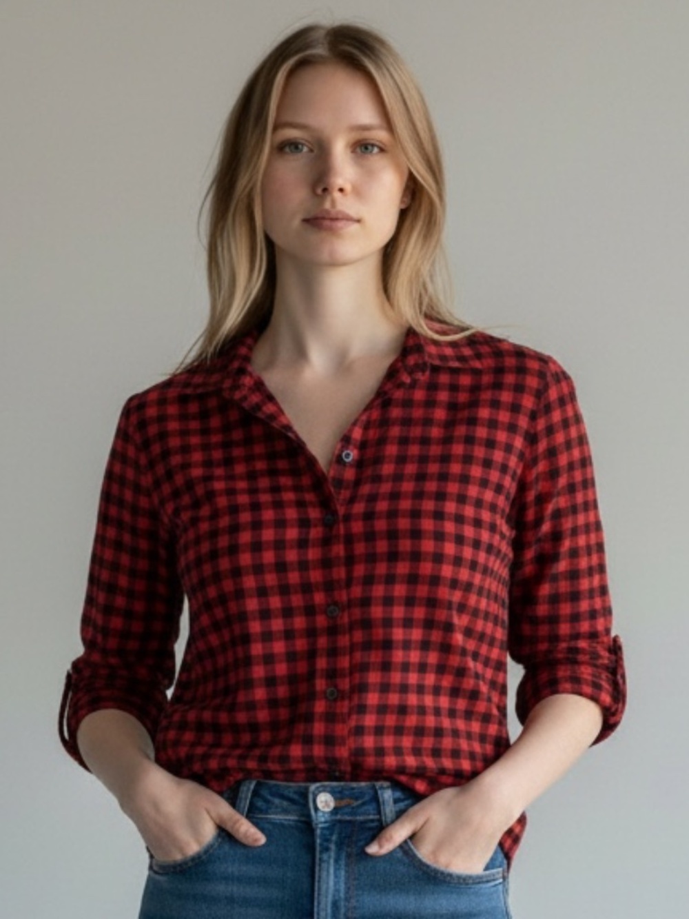 Beachlunchlounge Red and Black Buffalo Plaid Shirt Size Small